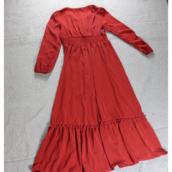 NEW Anany Dress Womens Medium Red Floral Beige Embroidery Maxi Boho - Picture 2 of 8